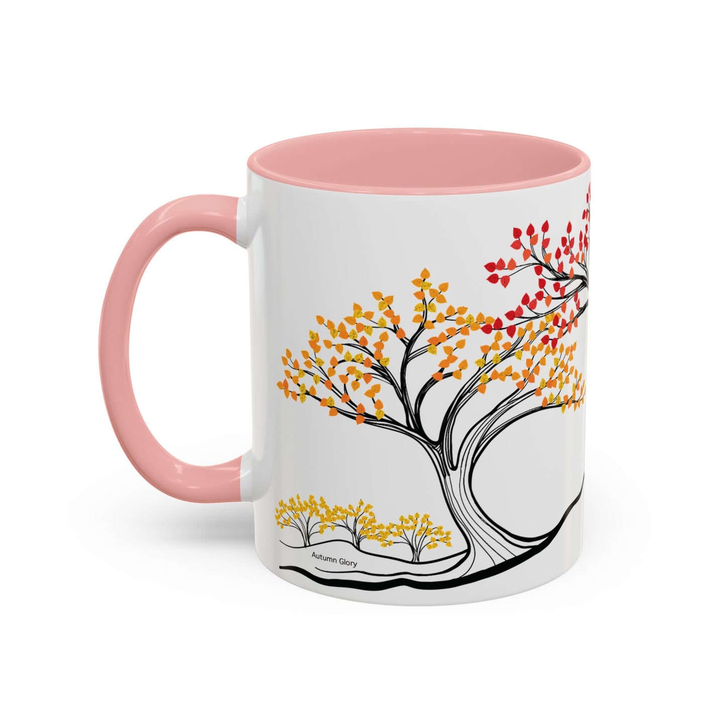 “Autumn Glory”, IMAGINE™ Series, Hand-Drawn Art Print, White Ceramic Accent Mug—3 of 4 Seasons Collection—15 oz or 11 oz
