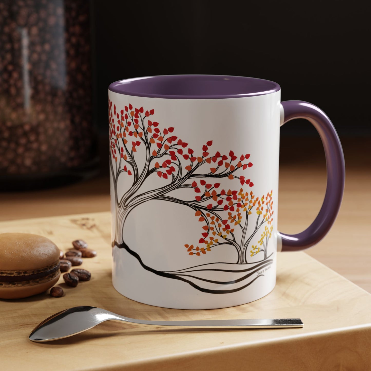 “Autumn Glory”, IMAGINE™ Series, Hand-Drawn Art Print, White Ceramic Accent Mug—3 of 4 Seasons Collection—15 oz or 11 oz