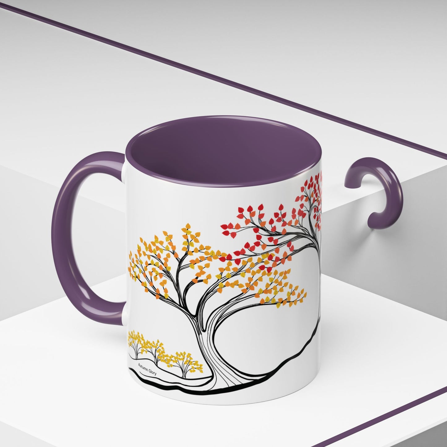 “Autumn Glory”, IMAGINE™ Series, Hand-Drawn Art Print, White Ceramic Accent Mug—3 of 4 Seasons Collection—15 oz or 11 oz