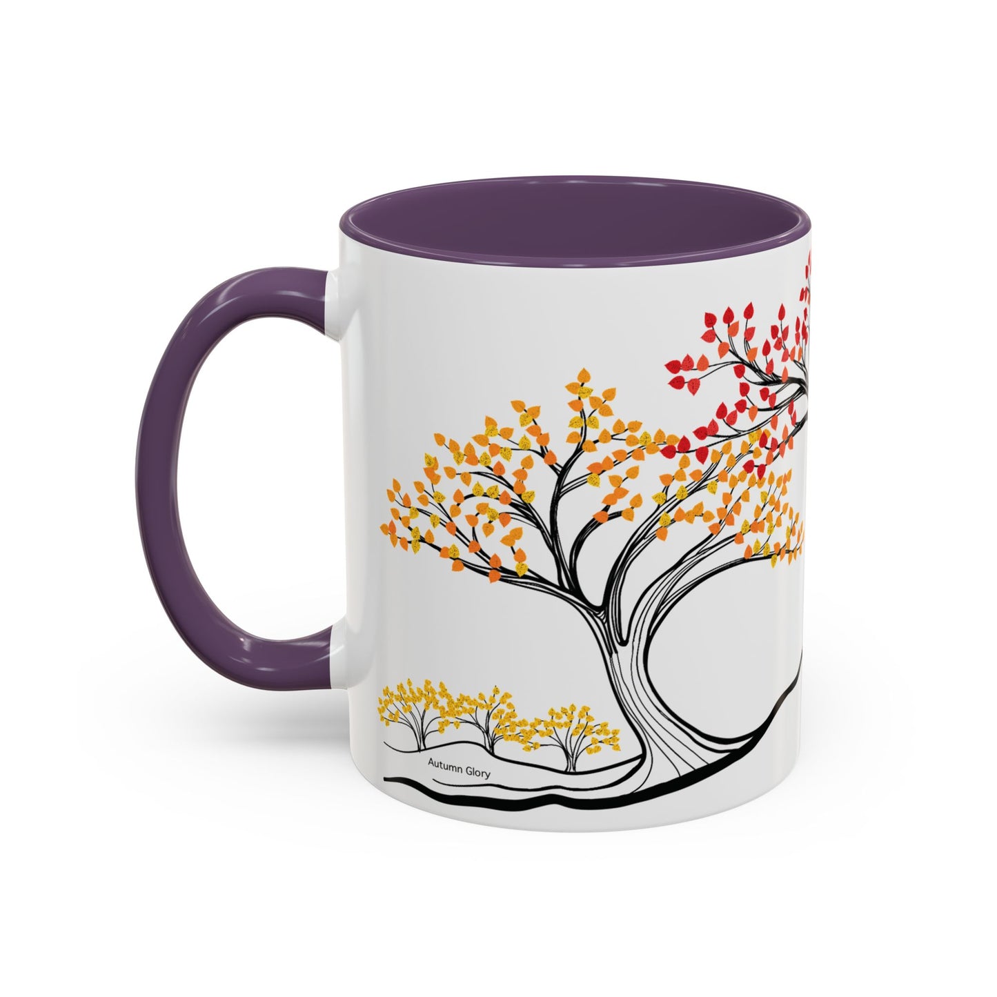 “Autumn Glory”, IMAGINE™ Series, Hand-Drawn Art Print, White Ceramic Accent Mug—3 of 4 Seasons Collection—15 oz or 11 oz