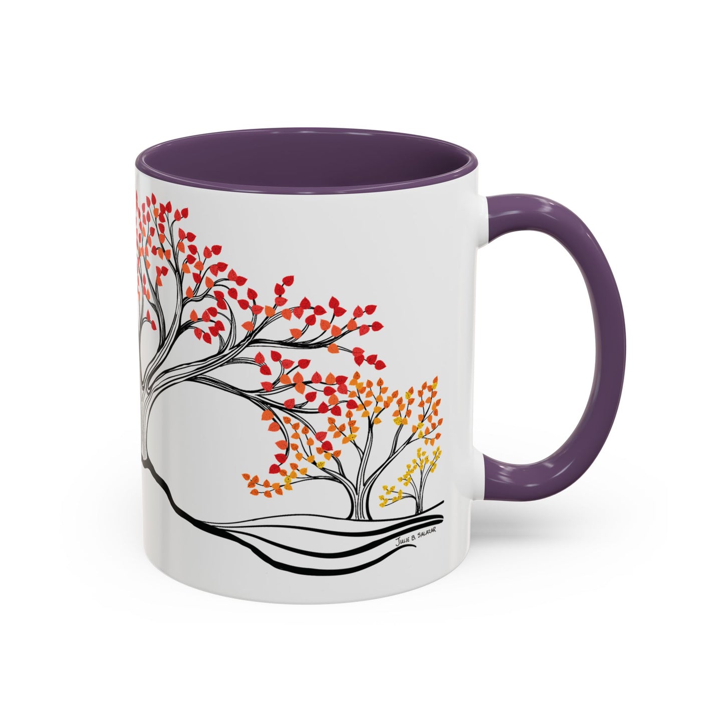 “Autumn Glory”, IMAGINE™ Series, Hand-Drawn Art Print, White Ceramic Accent Mug—3 of 4 Seasons Collection—15 oz or 11 oz