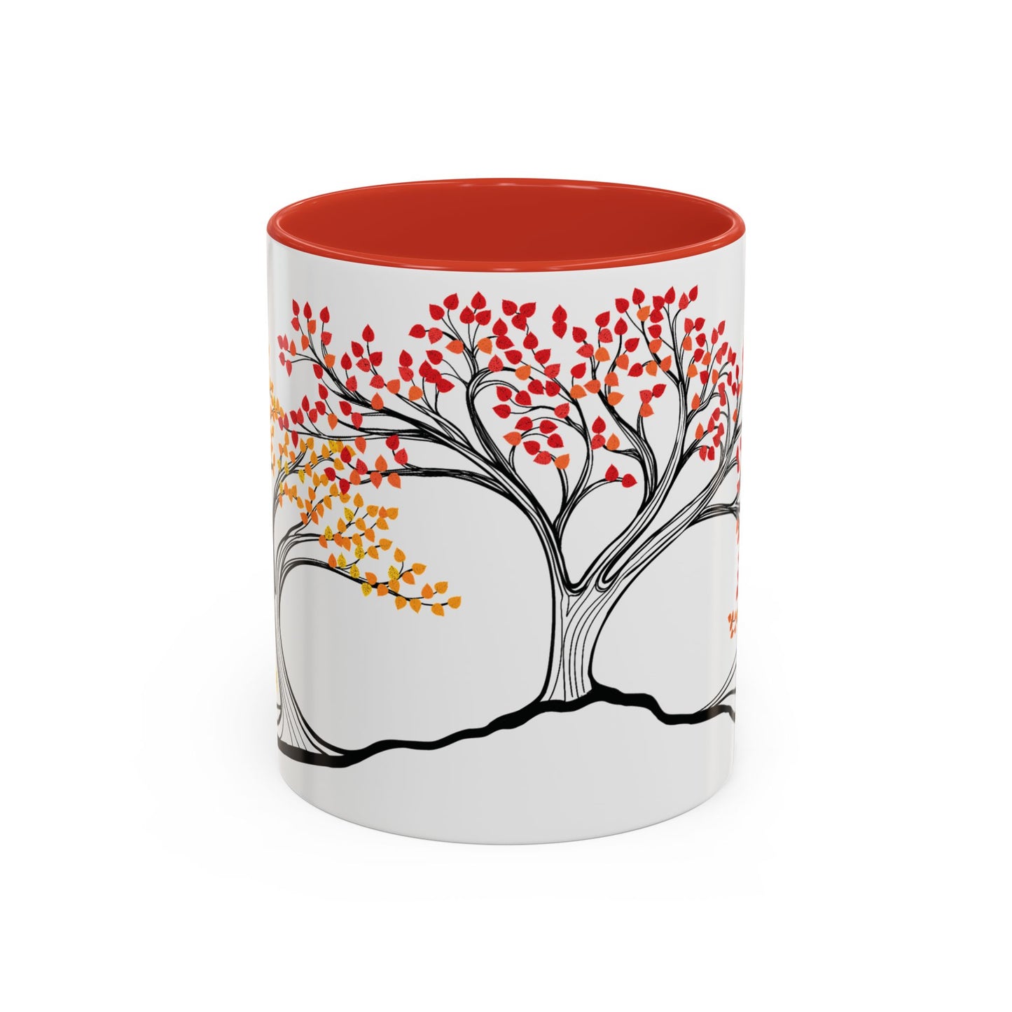 “Autumn Glory”, IMAGINE™ Series, Hand-Drawn Art Print, White Ceramic Accent Mug—3 of 4 Seasons Collection—15 oz or 11 oz