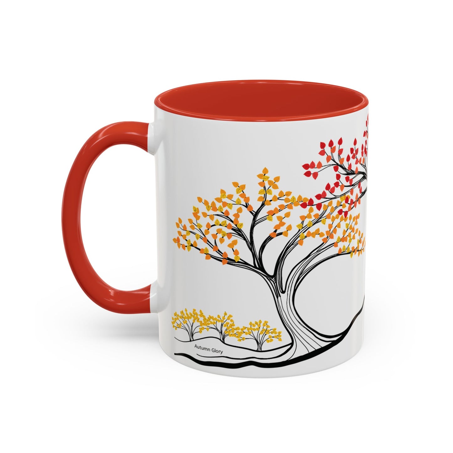 “Autumn Glory”, IMAGINE™ Series, Hand-Drawn Art Print, White Ceramic Accent Mug—3 of 4 Seasons Collection—15 oz or 11 oz
