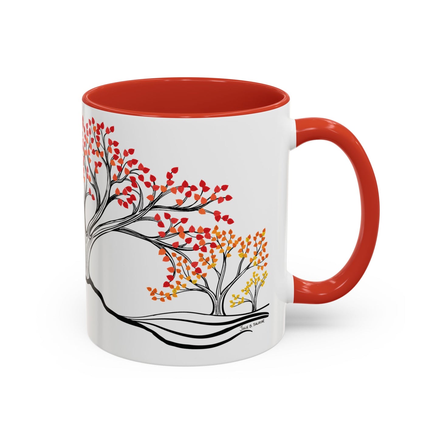 “Autumn Glory”, IMAGINE™ Series, Hand-Drawn Art Print, White Ceramic Accent Mug—3 of 4 Seasons Collection—15 oz or 11 oz