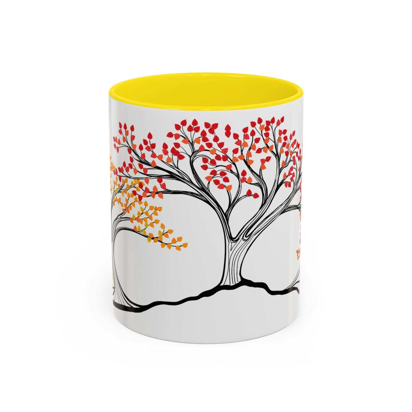 “Autumn Glory”, IMAGINE™ Series, Hand-Drawn Art Print, White Ceramic Accent Mug—3 of 4 Seasons Collection—15 oz or 11 oz