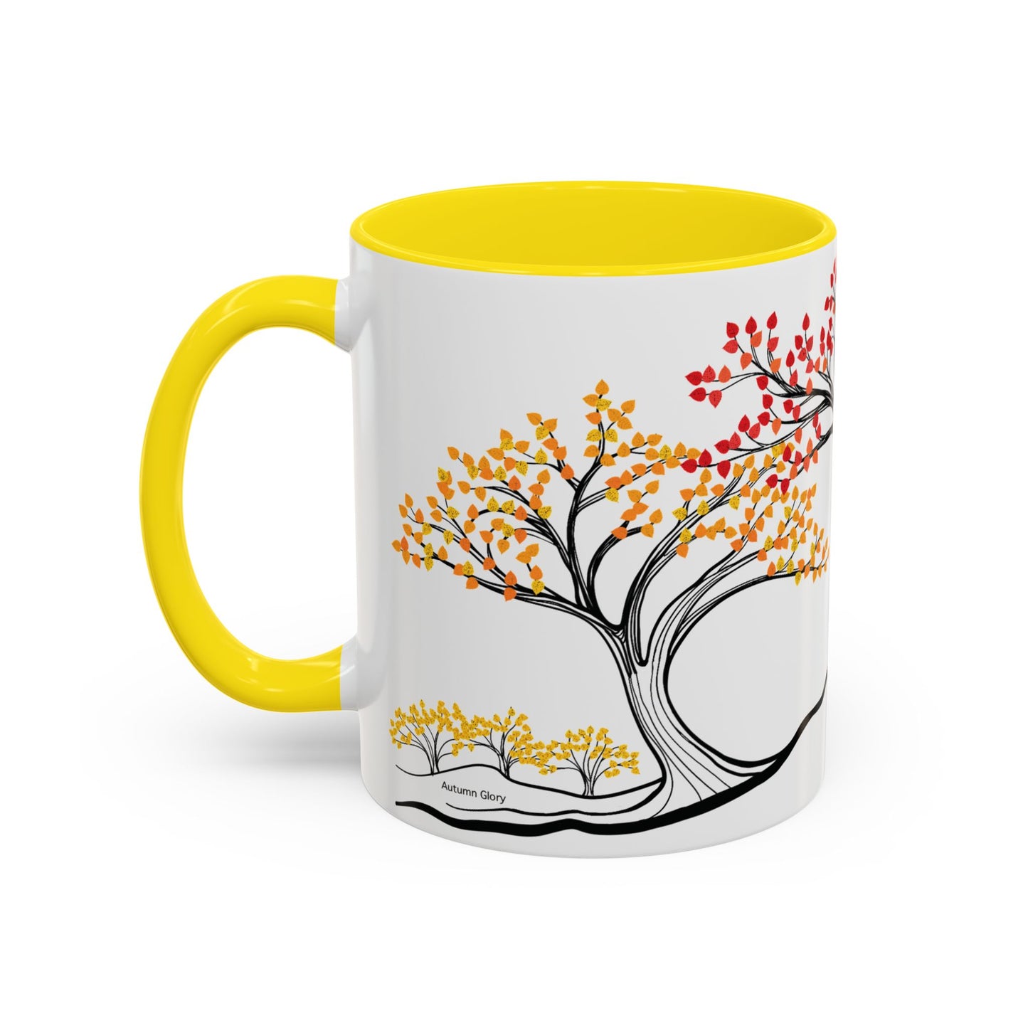“Autumn Glory”, IMAGINE™ Series, Hand-Drawn Art Print, White Ceramic Accent Mug—3 of 4 Seasons Collection—15 oz or 11 oz