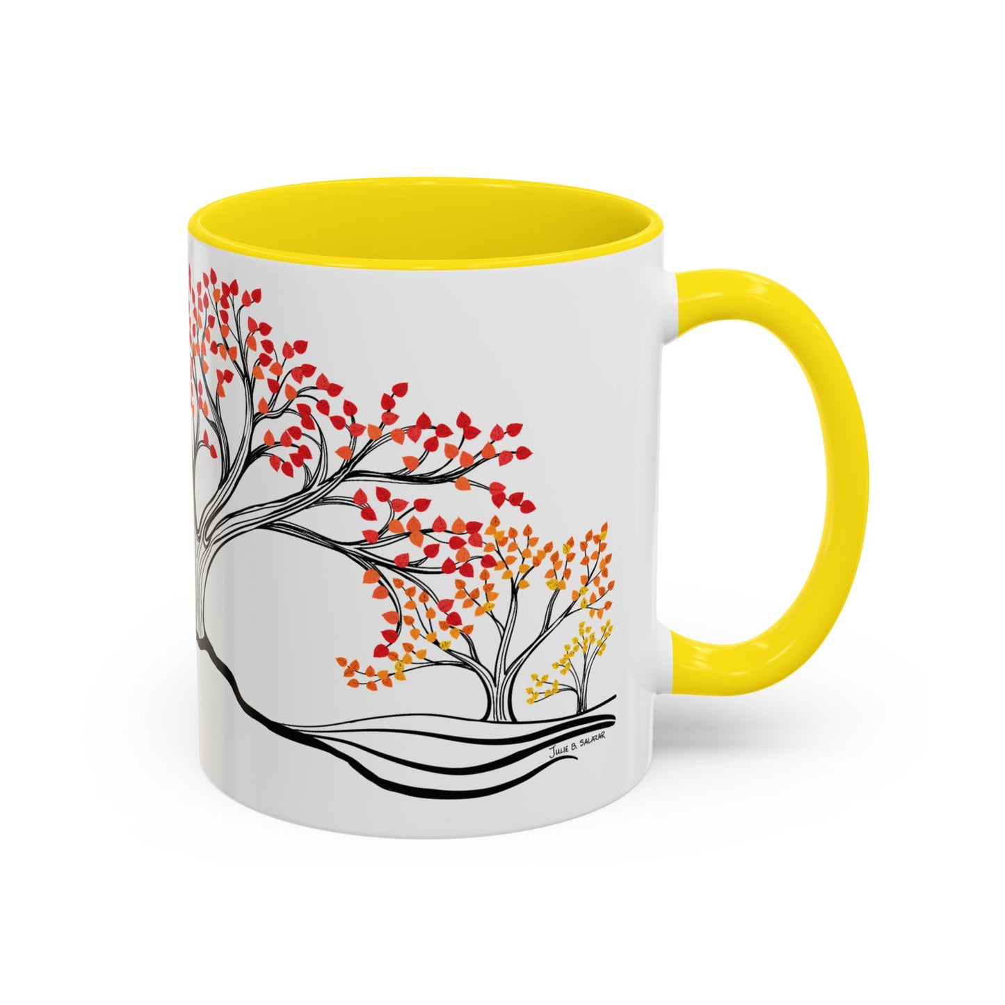 “Autumn Glory”, IMAGINE™ Series, Hand-Drawn Art Print, White Ceramic Accent Mug—3 of 4 Seasons Collection—15 oz or 11 oz