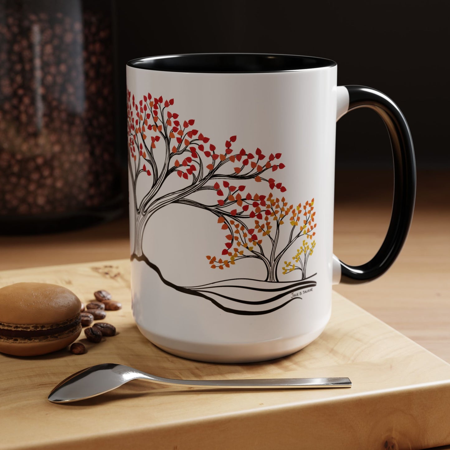“Autumn Glory”, IMAGINE™ Series, Hand-Drawn Art Print, White Ceramic Accent Mug—3 of 4 Seasons Collection—15 oz or 11 oz
