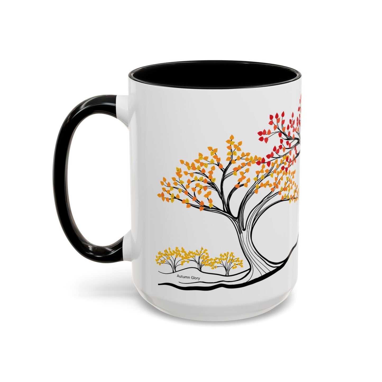 “Autumn Glory”, IMAGINE™ Series, Hand-Drawn Art Print, White Ceramic Accent Mug—3 of 4 Seasons Collection—15 oz or 11 oz