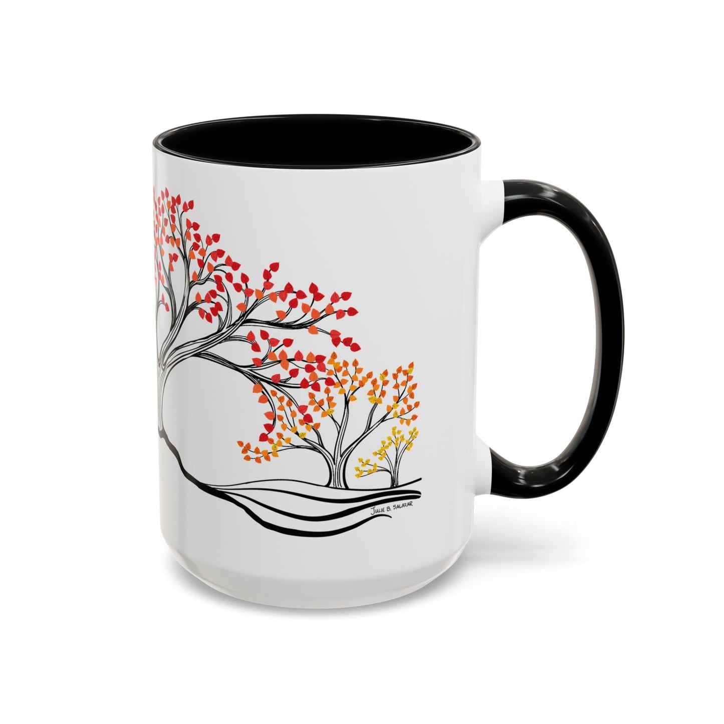 “Autumn Glory”, IMAGINE™ Series, Hand-Drawn Art Print, White Ceramic Accent Mug—3 of 4 Seasons Collection—15 oz or 11 oz