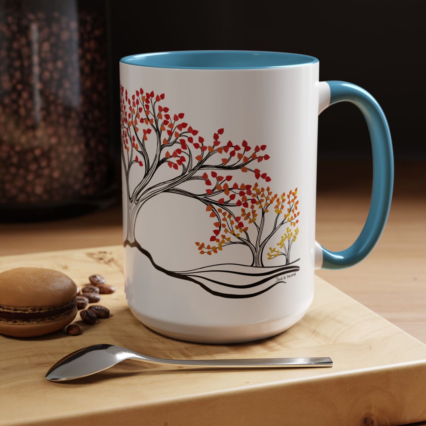 “Autumn Glory”, IMAGINE™ Series, Hand-Drawn Art Print, White Ceramic Accent Mug—3 of 4 Seasons Collection—15 oz or 11 oz