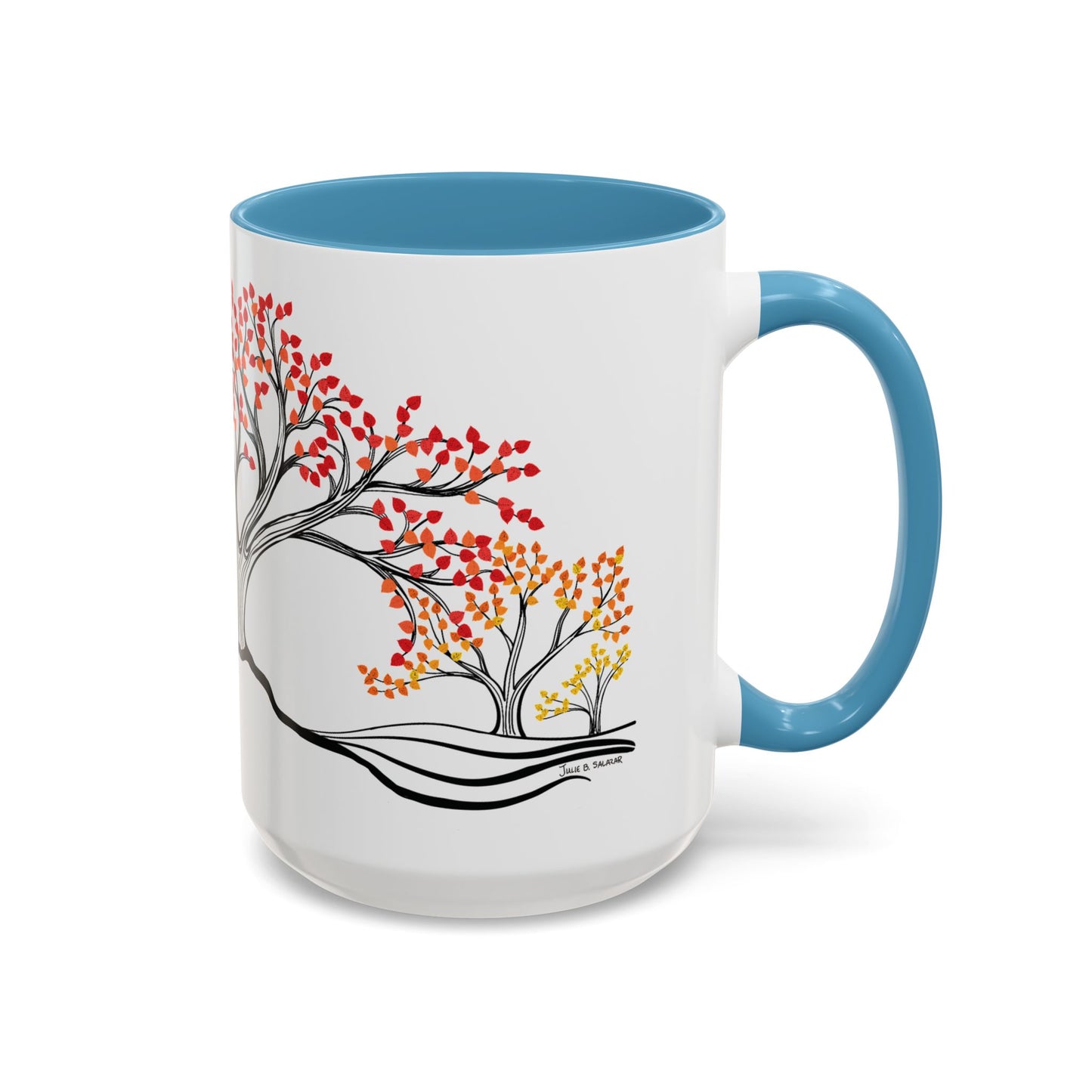 “Autumn Glory”, IMAGINE™ Series, Hand-Drawn Art Print, White Ceramic Accent Mug—3 of 4 Seasons Collection—15 oz or 11 oz