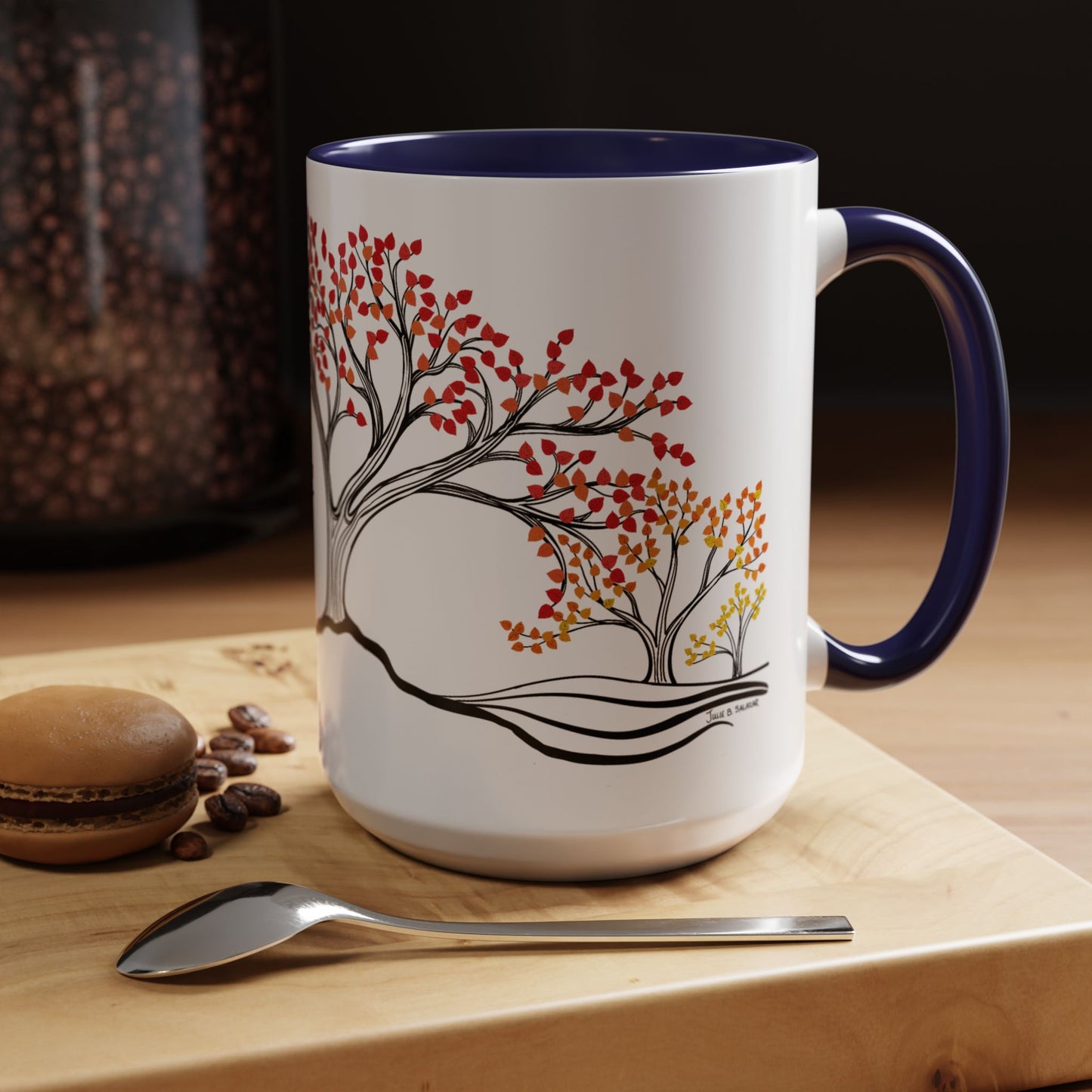 “Autumn Glory”, IMAGINE™ Series, Hand-Drawn Art Print, White Ceramic Accent Mug—3 of 4 Seasons Collection—15 oz or 11 oz