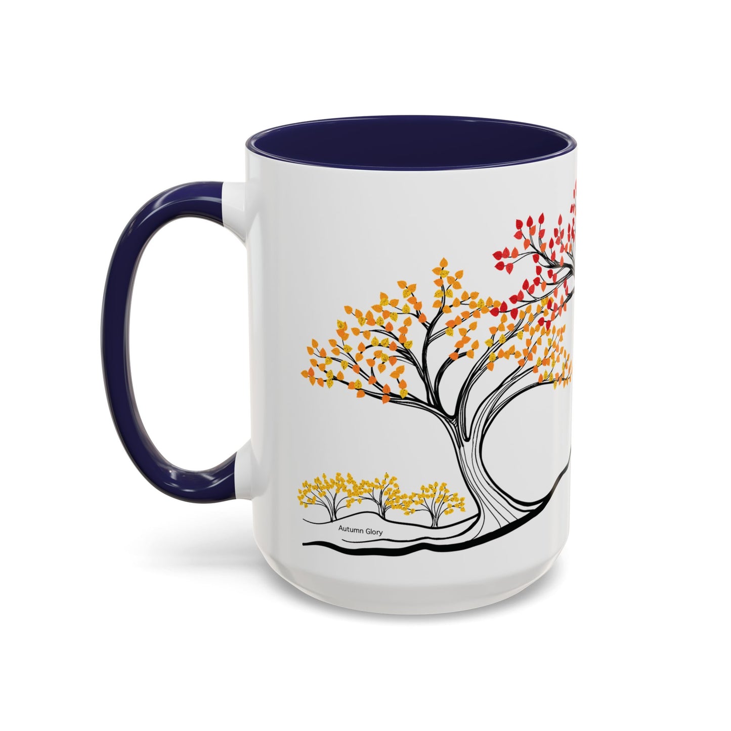 “Autumn Glory”, IMAGINE™ Series, Hand-Drawn Art Print, White Ceramic Accent Mug—3 of 4 Seasons Collection—15 oz or 11 oz