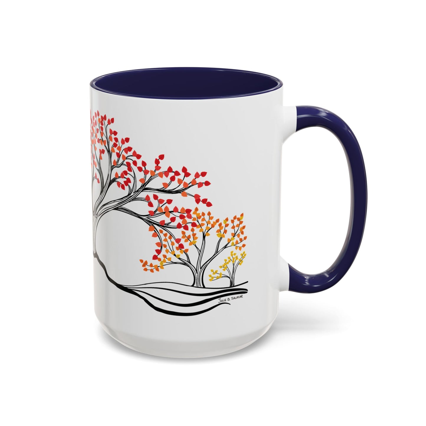 “Autumn Glory”, IMAGINE™ Series, Hand-Drawn Art Print, White Ceramic Accent Mug—3 of 4 Seasons Collection—15 oz or 11 oz