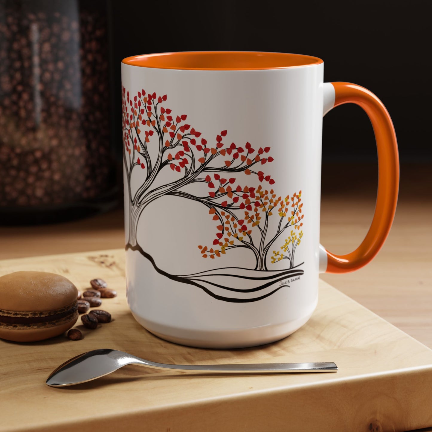 “Autumn Glory”, IMAGINE™ Series, Hand-Drawn Art Print, White Ceramic Accent Mug—3 of 4 Seasons Collection—15 oz or 11 oz