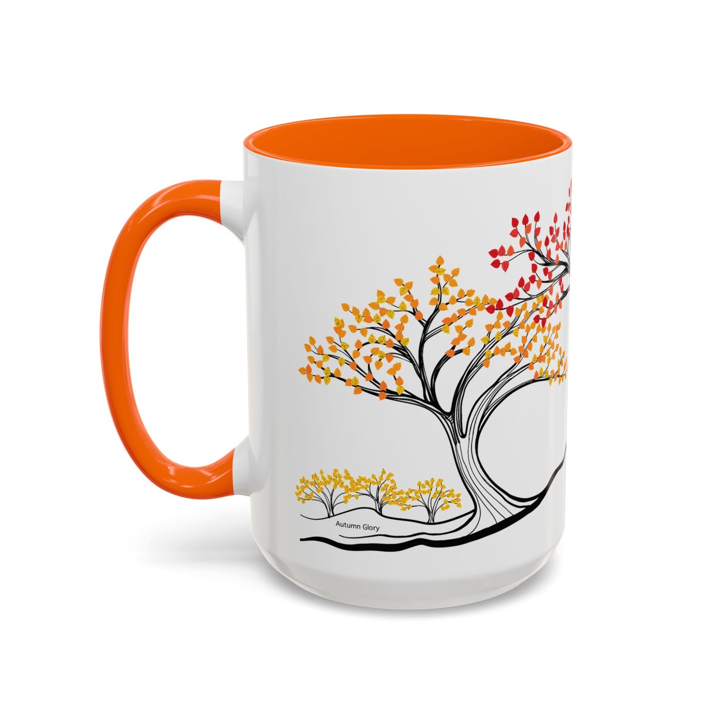 “Autumn Glory”, IMAGINE™ Series, Hand-Drawn Art Print, White Ceramic Accent Mug—3 of 4 Seasons Collection—15 oz or 11 oz