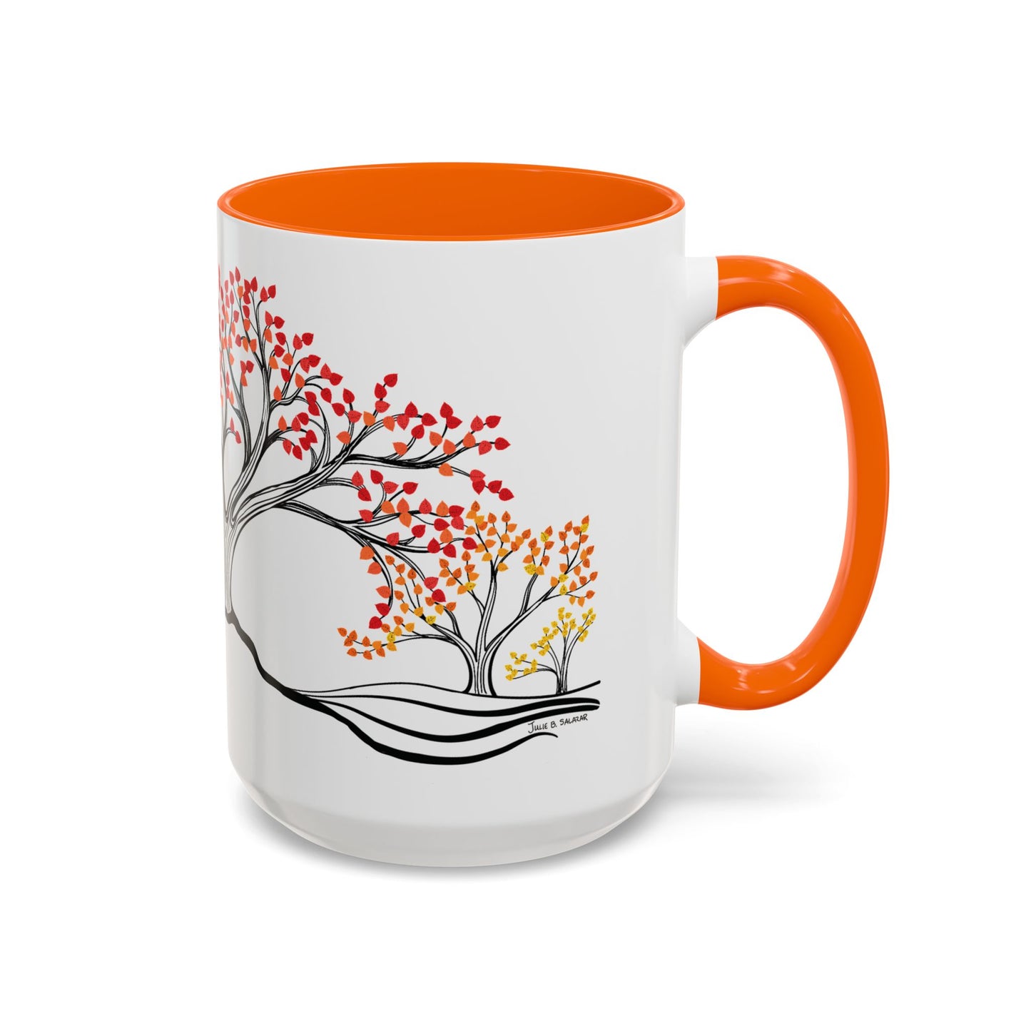 “Autumn Glory”, IMAGINE™ Series, Hand-Drawn Art Print, White Ceramic Accent Mug—3 of 4 Seasons Collection—15 oz or 11 oz