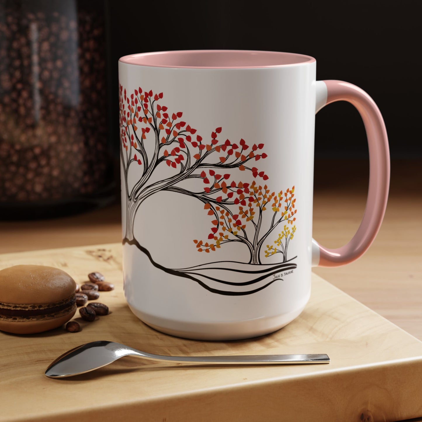 “Autumn Glory”, IMAGINE™ Series, Hand-Drawn Art Print, White Ceramic Accent Mug—3 of 4 Seasons Collection—15 oz or 11 oz