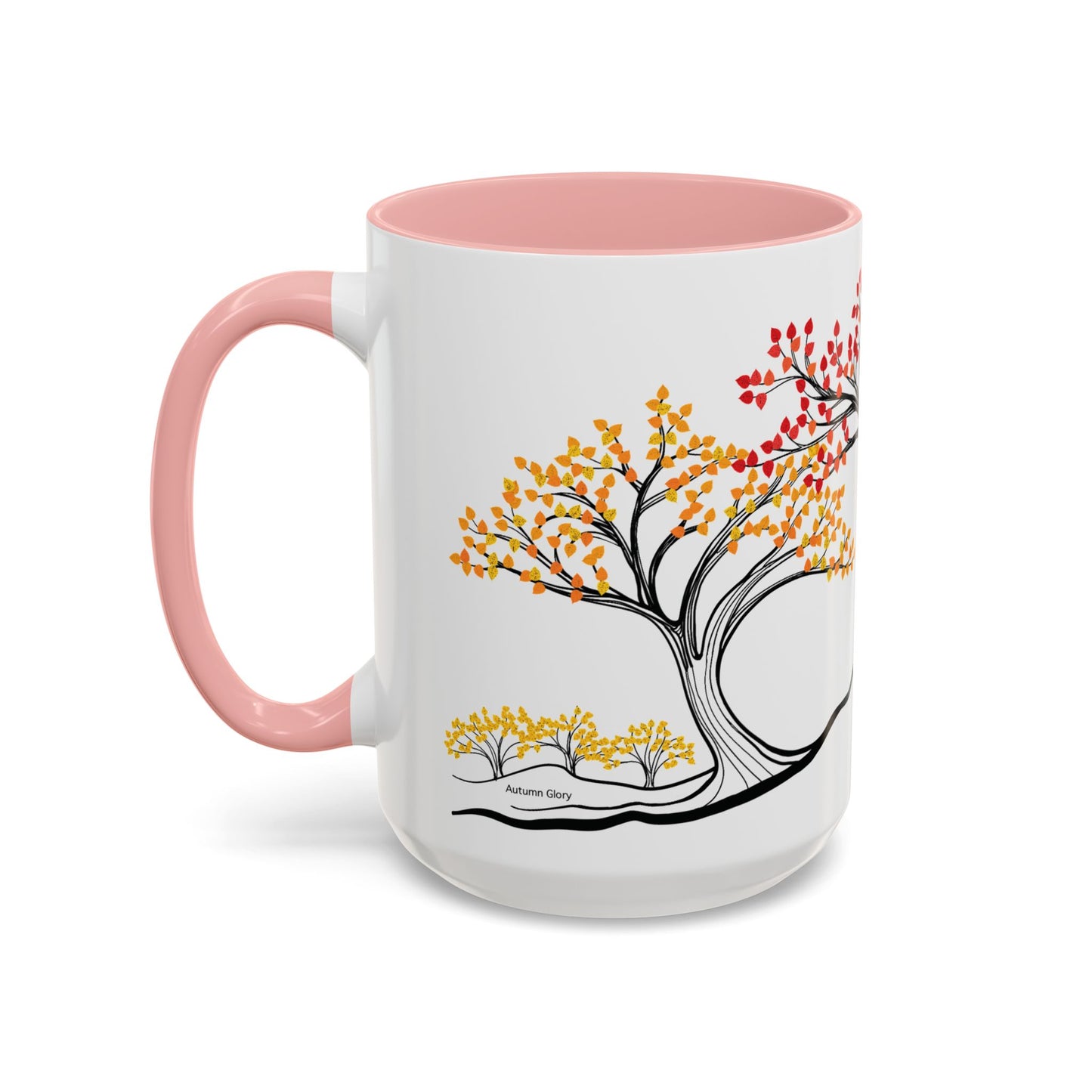 “Autumn Glory”, IMAGINE™ Series, Hand-Drawn Art Print, White Ceramic Accent Mug—3 of 4 Seasons Collection—15 oz or 11 oz
