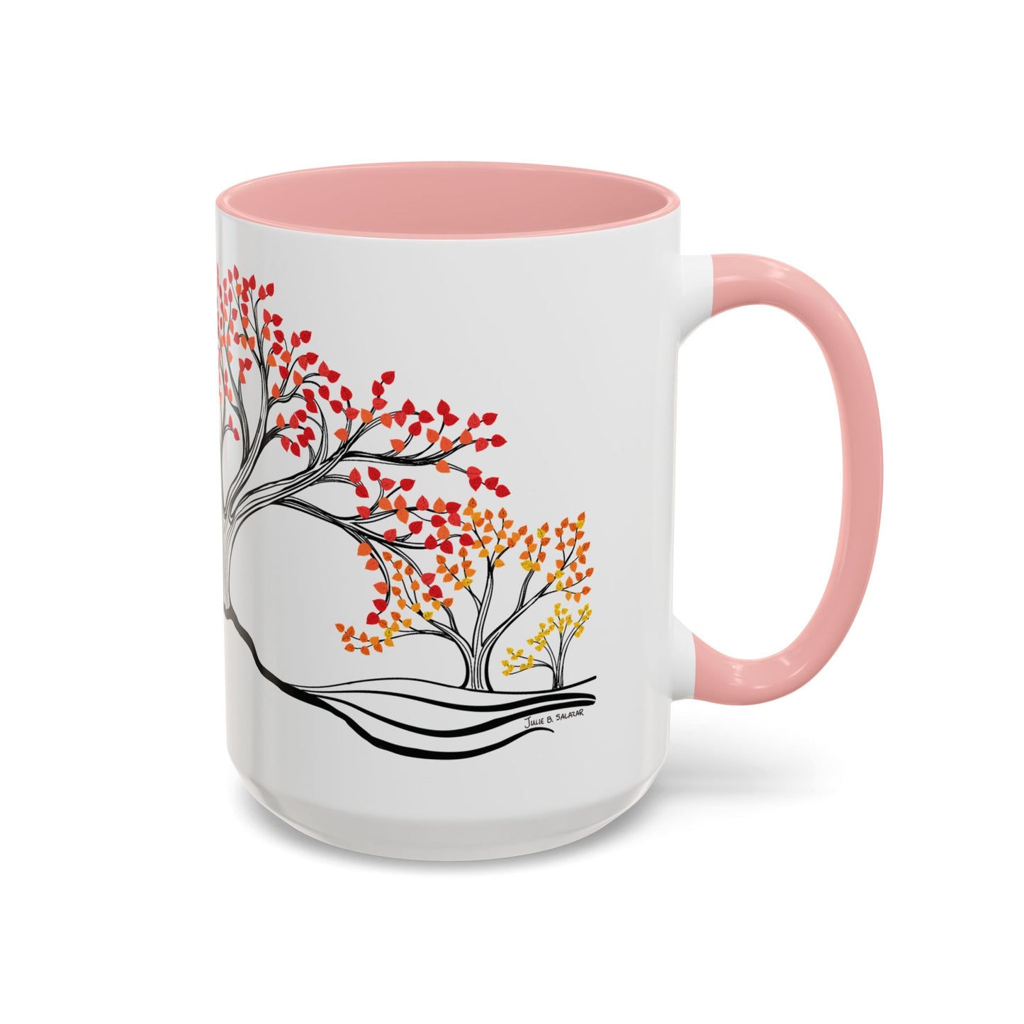 “Autumn Glory”, IMAGINE™ Series, Hand-Drawn Art Print, White Ceramic Accent Mug—3 of 4 Seasons Collection—15 oz or 11 oz