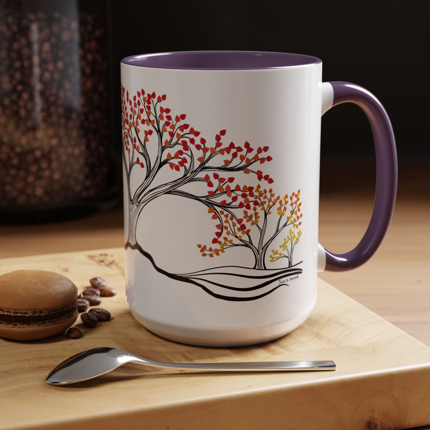 “Autumn Glory”, IMAGINE™ Series, Hand-Drawn Art Print, White Ceramic Accent Mug—3 of 4 Seasons Collection—15 oz or 11 oz