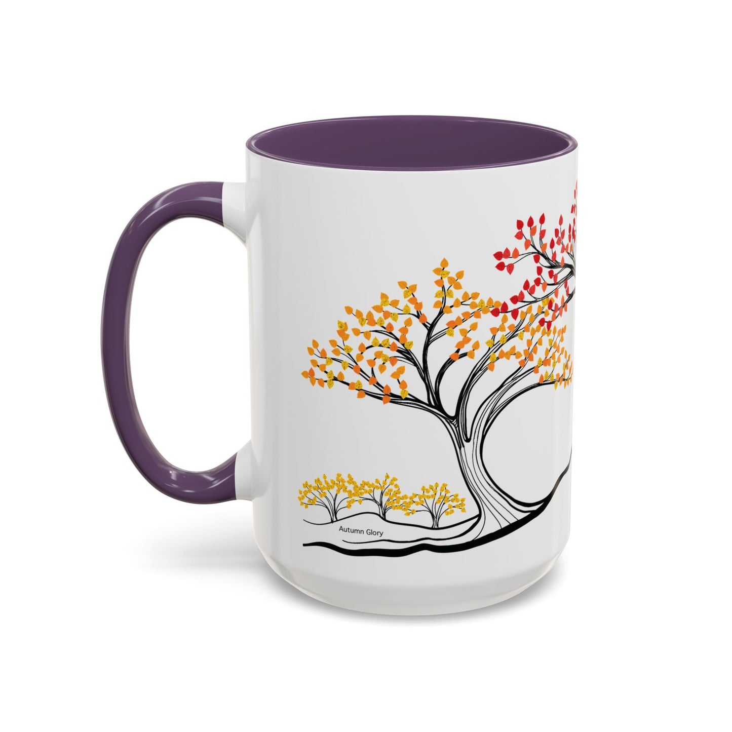 “Autumn Glory”, IMAGINE™ Series, Hand-Drawn Art Print, White Ceramic Accent Mug—3 of 4 Seasons Collection—15 oz or 11 oz