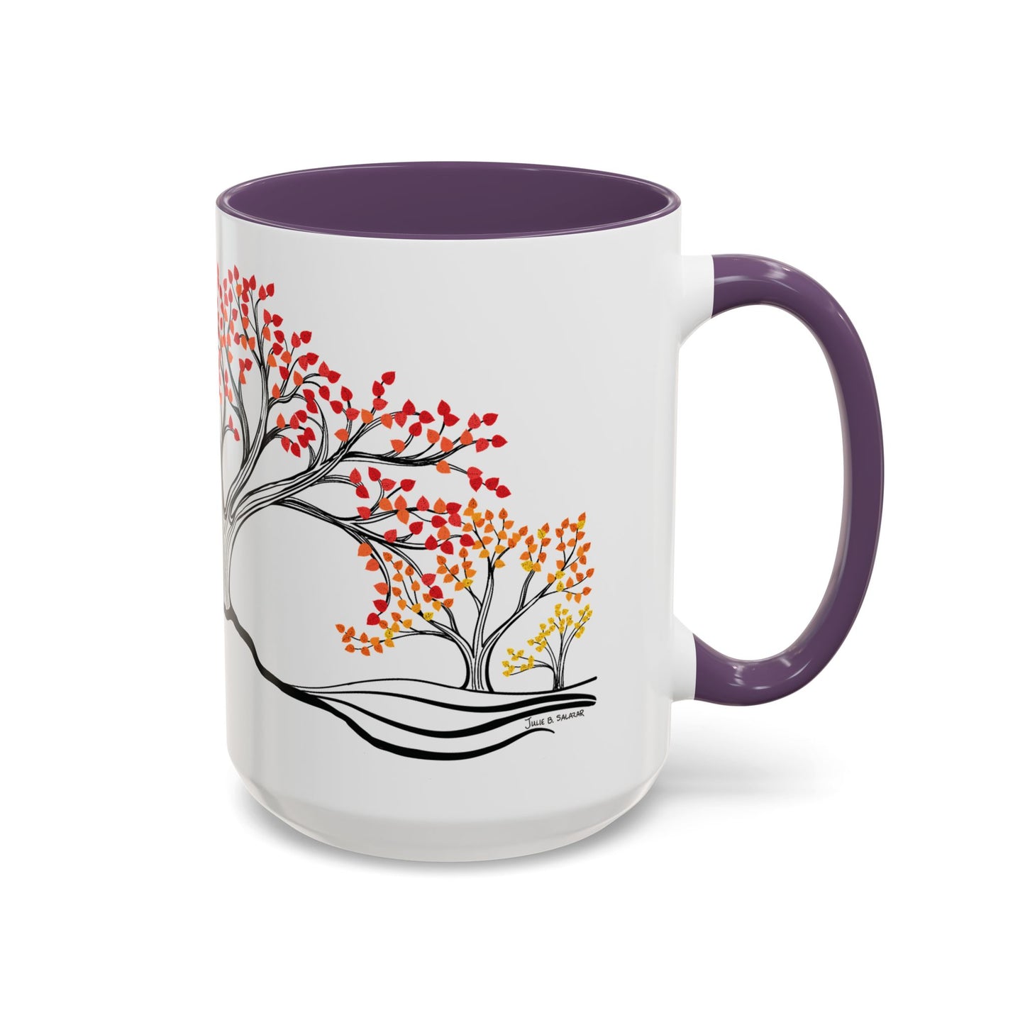 “Autumn Glory”, IMAGINE™ Series, Hand-Drawn Art Print, White Ceramic Accent Mug—3 of 4 Seasons Collection—15 oz or 11 oz