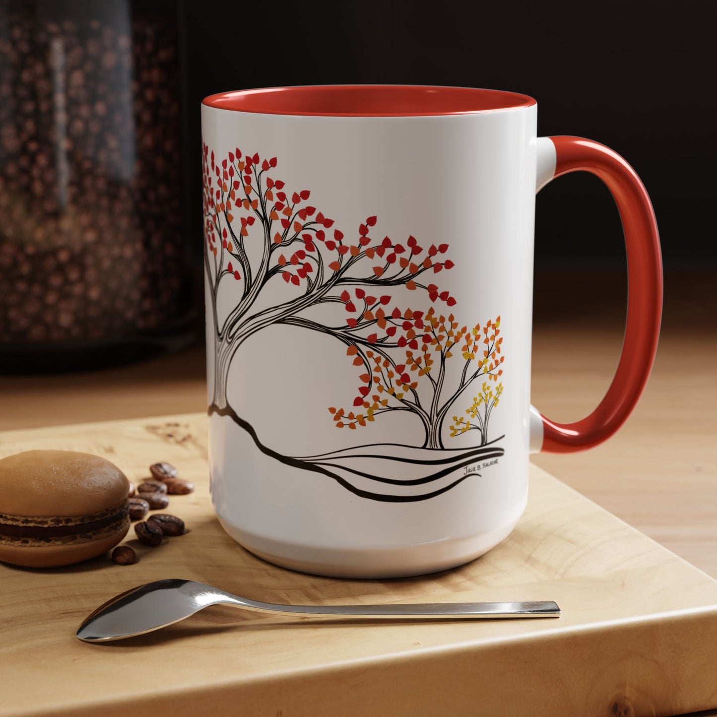 “Autumn Glory”, IMAGINE™ Series, Hand-Drawn Art Print, White Ceramic Accent Mug—3 of 4 Seasons Collection—15 oz or 11 oz