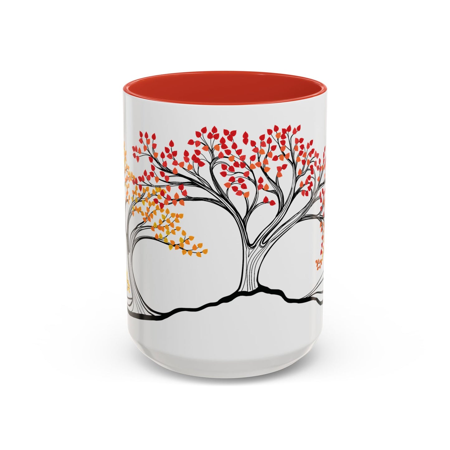 “Autumn Glory”, IMAGINE™ Series, Hand-Drawn Art Print, White Ceramic Accent Mug—3 of 4 Seasons Collection—15 oz or 11 oz