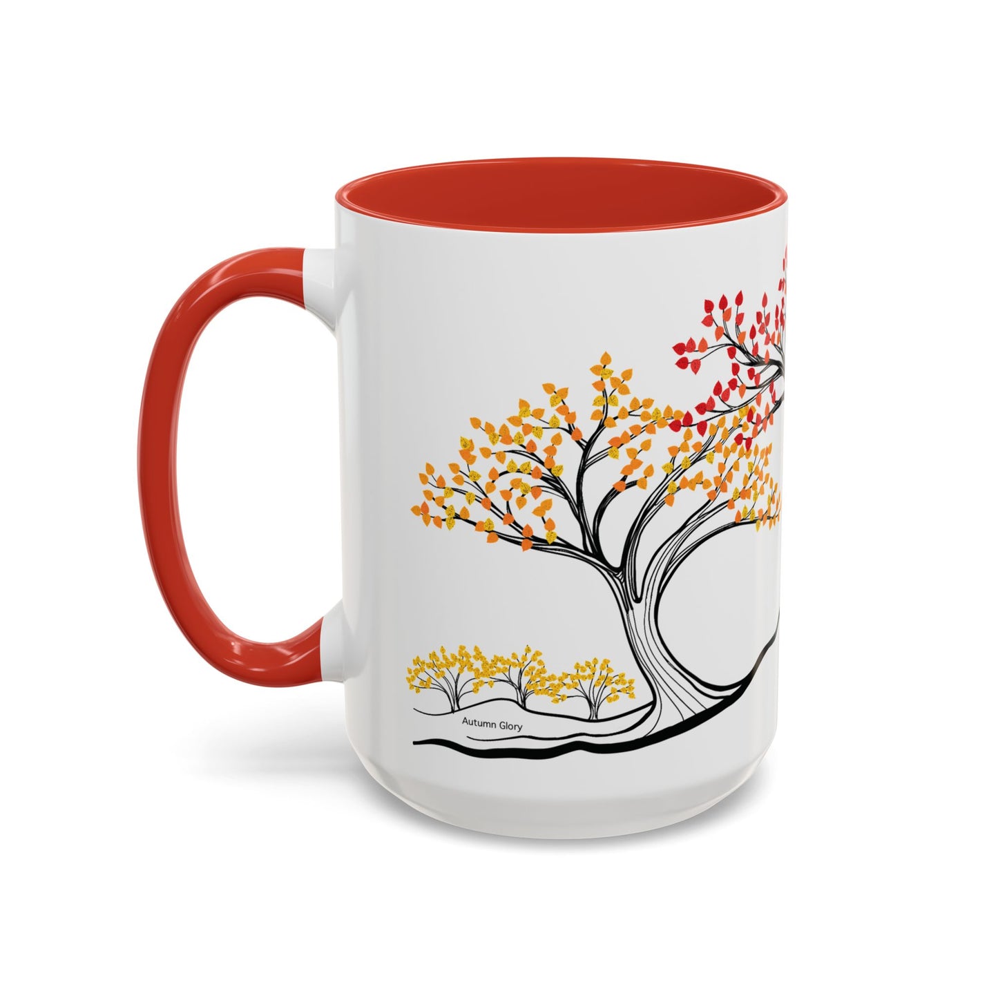“Autumn Glory”, IMAGINE™ Series, Hand-Drawn Art Print, White Ceramic Accent Mug—3 of 4 Seasons Collection—15 oz or 11 oz