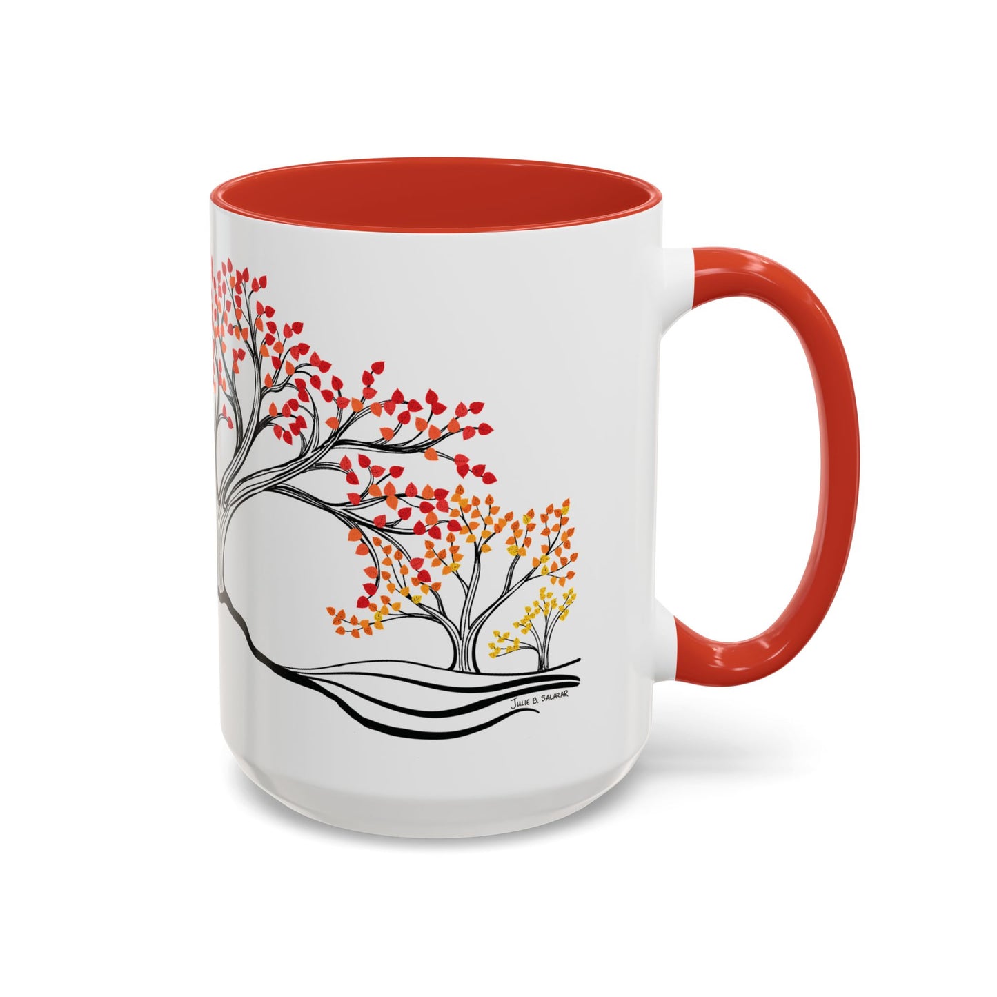 “Autumn Glory”, IMAGINE™ Series, Hand-Drawn Art Print, White Ceramic Accent Mug—3 of 4 Seasons Collection—15 oz or 11 oz