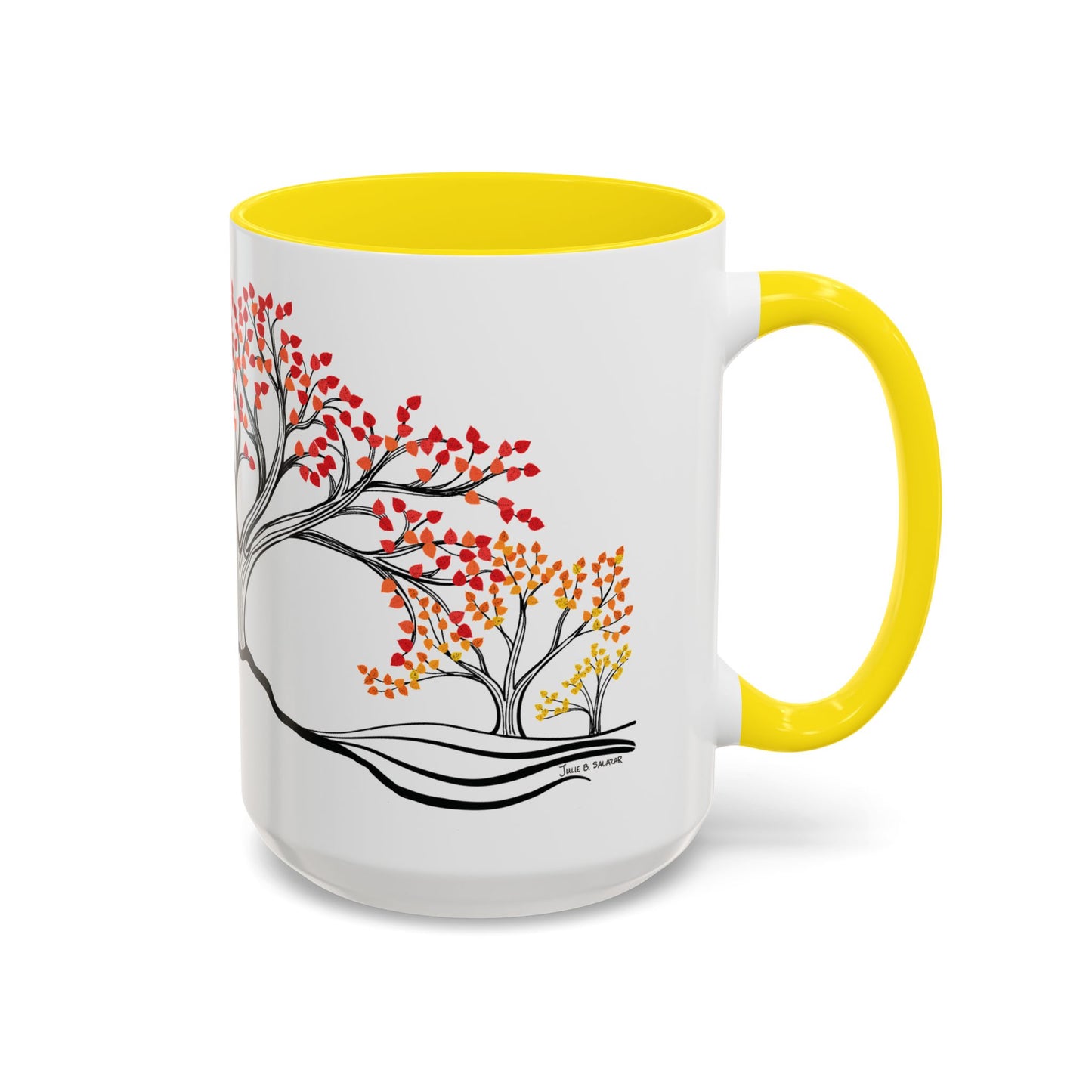 “Autumn Glory”, IMAGINE™ Series, Hand-Drawn Art Print, White Ceramic Accent Mug—3 of 4 Seasons Collection—15 oz or 11 oz