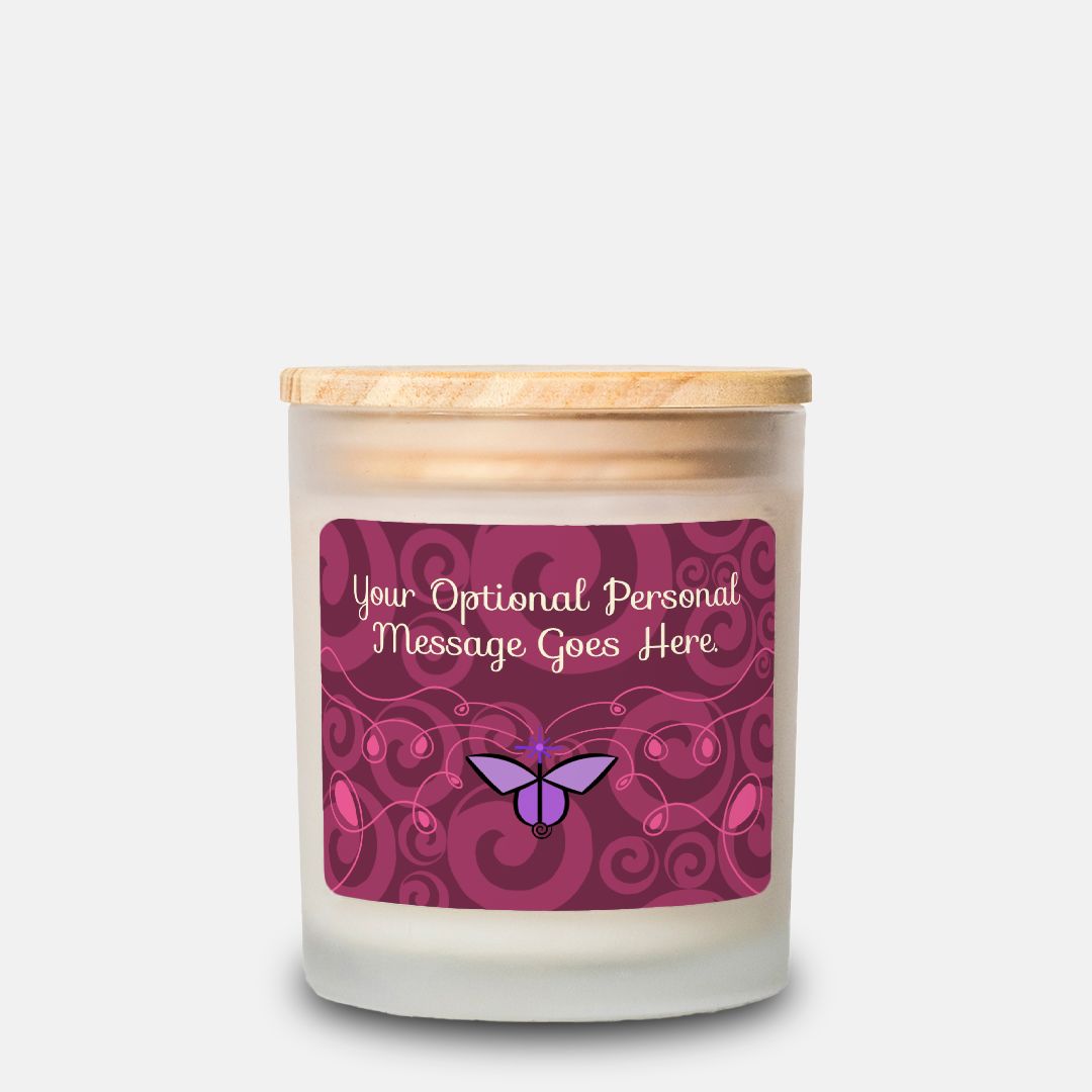 IMAGINE™ "Butterfly and Spirals" Candle, Frosted Glass (Hand Poured 11 oz—50-hour average burn)