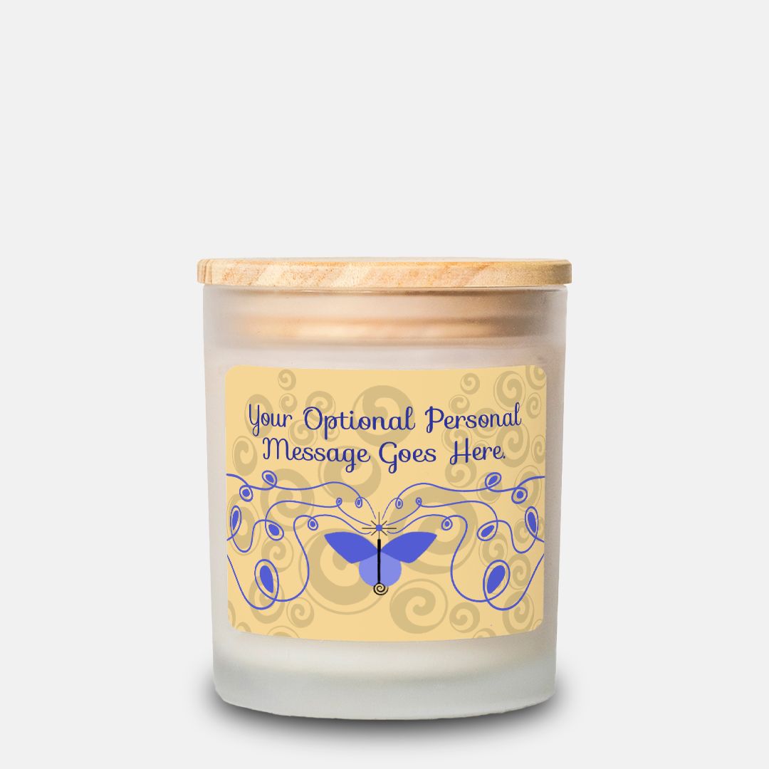 IMAGINE™ "Butterfly and Spirals" Candle, Frosted Glass (Hand Poured 11 oz—50-hour average burn)
