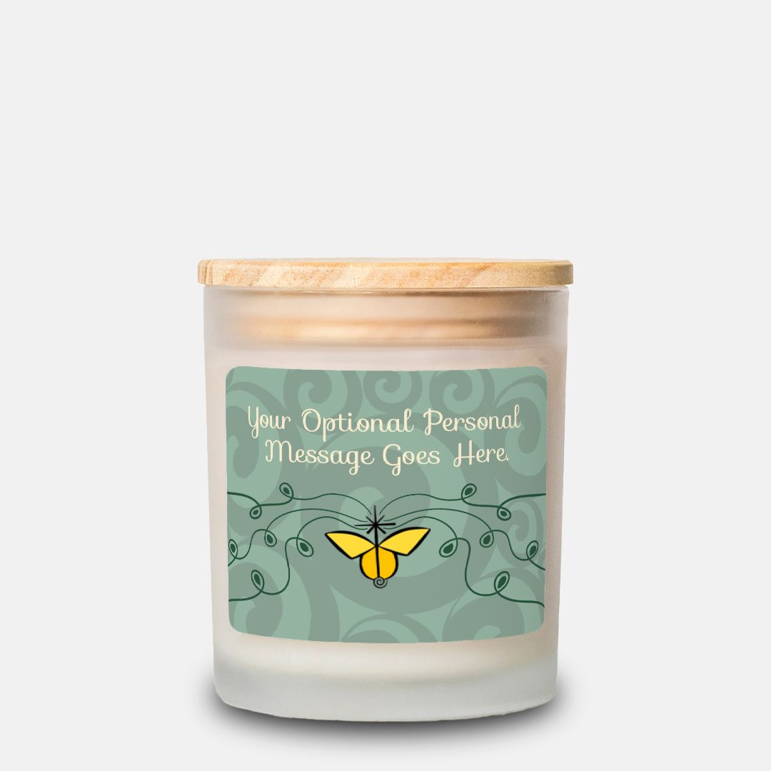 IMAGINE™ "Butterfly and Spirals" Candle, Frosted Glass (Hand Poured 11 oz—50-hour average burn)