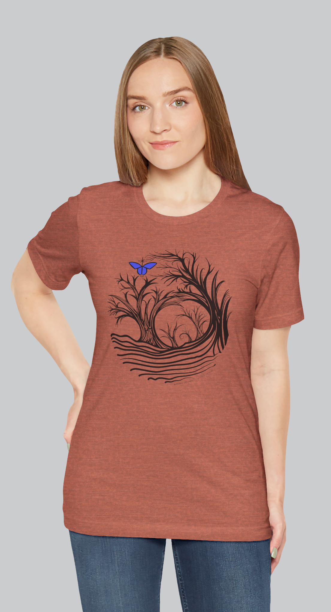 "Butterfly Dreamer", IMAGINE™ Series, Hand-Drawn Art Print, Bella+Canvas 3001 Unisex Jersey Short Sleeve Tee