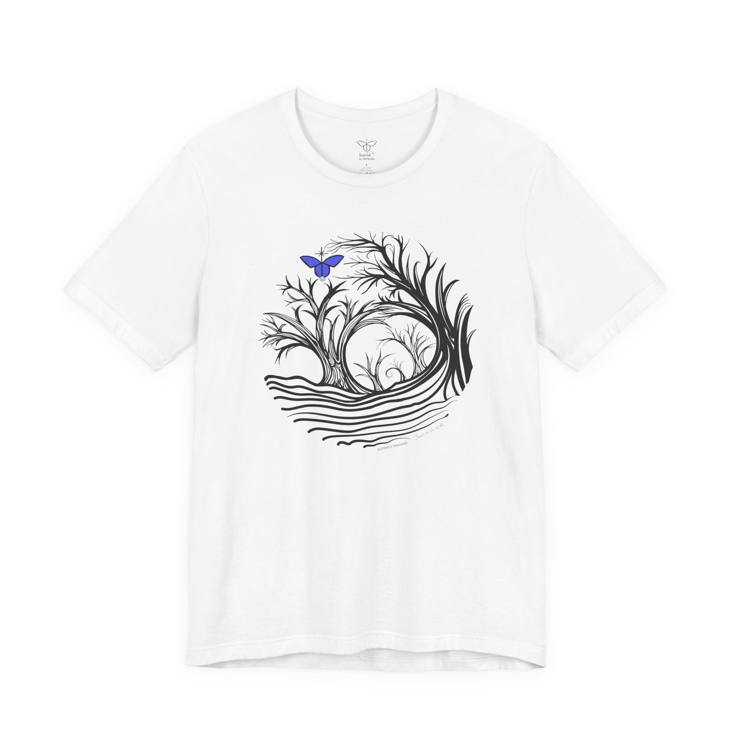 "Butterfly Dreamer", IMAGINE™ Series, Hand-Drawn Art Print, Bella+Canvas 3001 Unisex Jersey Short Sleeve Tee
