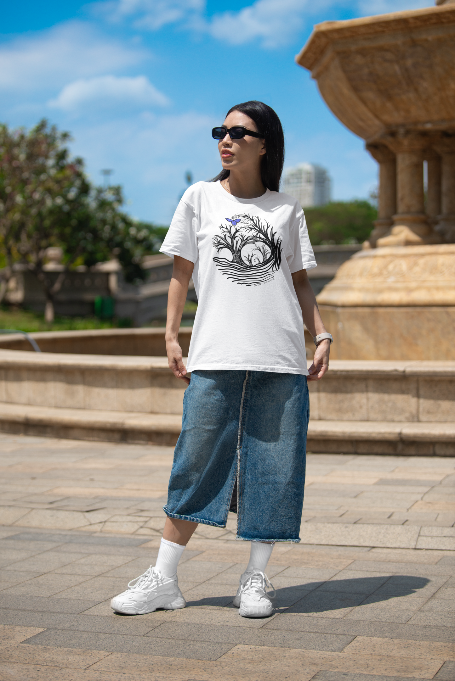 "Butterfly Dreamer", IMAGINE™ Series, Hand-Drawn Art Print, Bella+Canvas 3001 Unisex Jersey Short Sleeve Tee