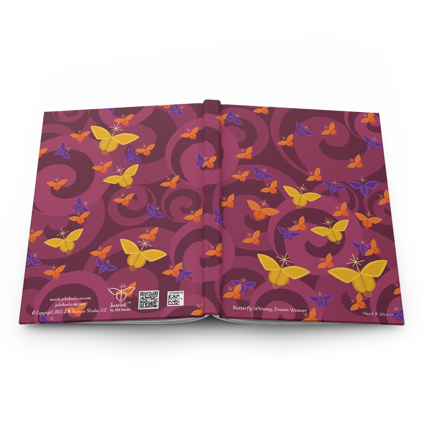 “Butterfly Whimsy, Dream Weaver”, IMAGINE™ Series Hand-Drawn Art Print, Hardcover Journal—Option to Personalize—Lined or Blank