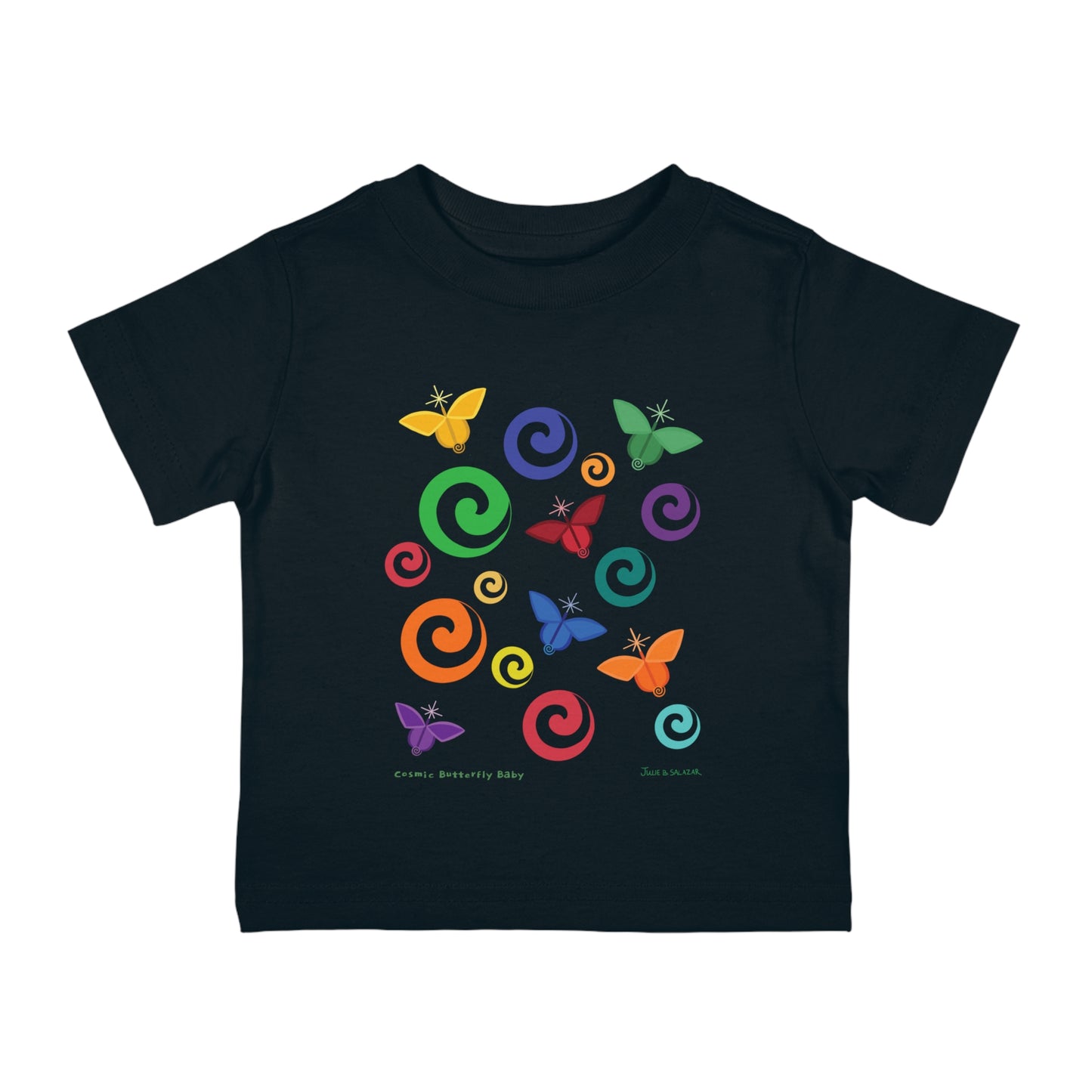 “Cosmic Butterfly Baby”, IMAGINE™ Series, Hand-Drawn Art Print, Rabbit Skins Brand Infant Cotton Jersey Tee , 4 Sizes — 6M, 12M, 18M, 24M
