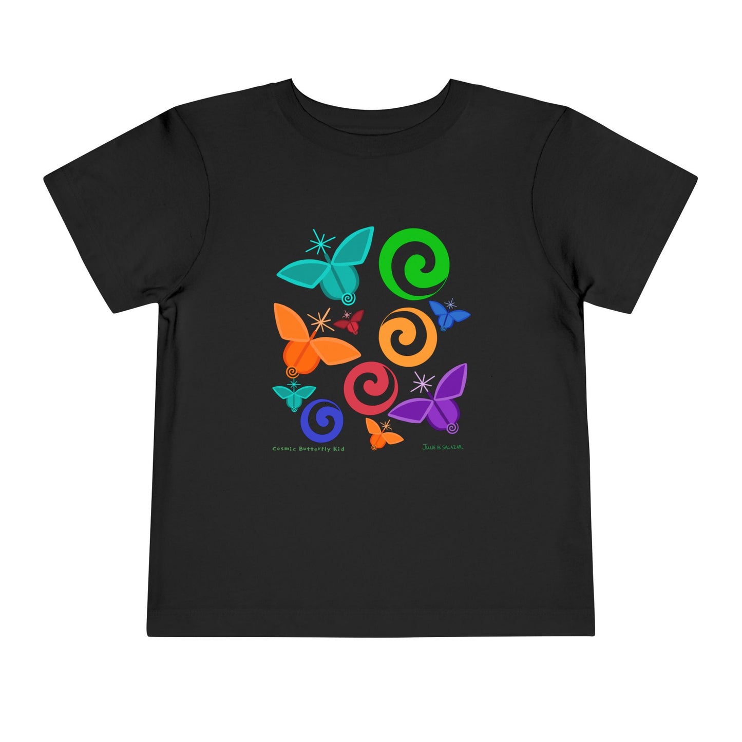 “Cosmic Butterfly Kid”, IMAGINE™ Series, Hand-Drawn Art Print, Bella+Canvas 3001T Kid’s Cotton Jersey Tee , 4 Sizes — 2T, 3T, 4T, 5T