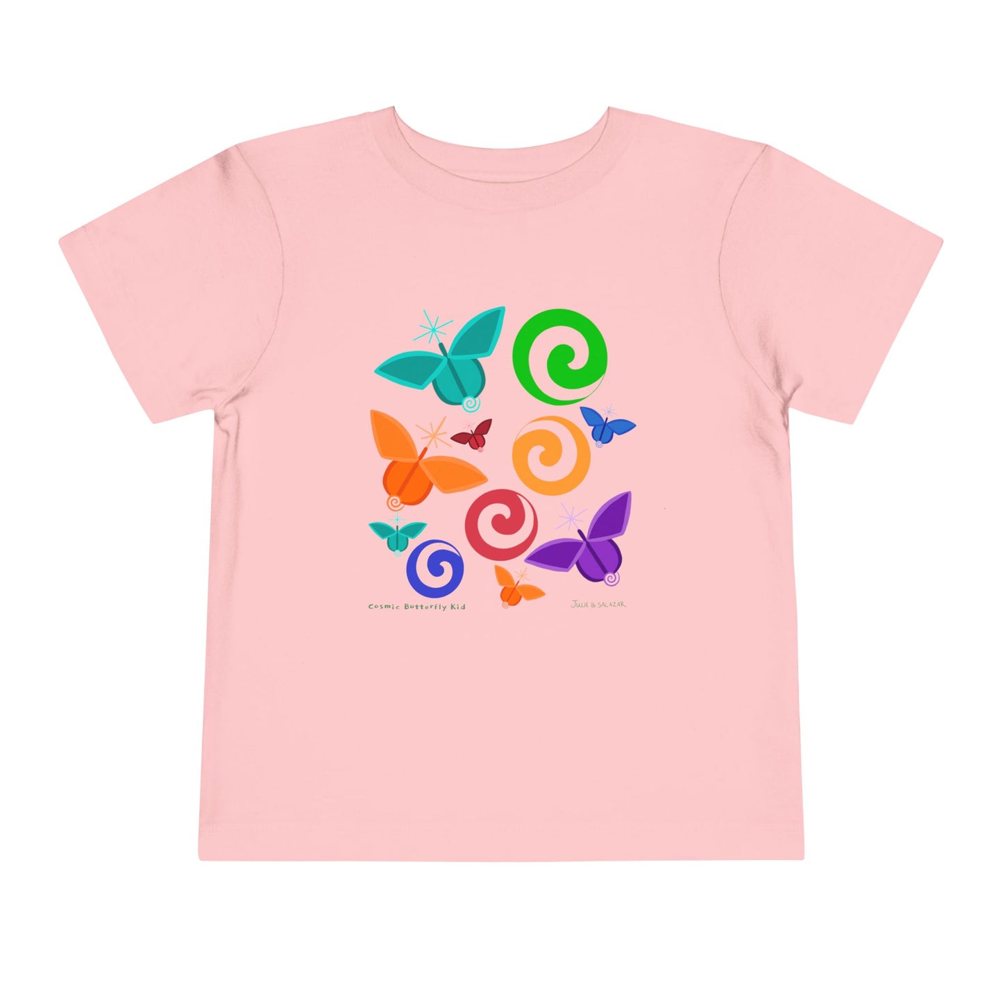 “Cosmic Butterfly Kid”, IMAGINE™ Series, Hand-Drawn Art Print, Bella+Canvas 3001T Kid’s Cotton Jersey Tee , 4 Sizes — 2T, 3T, 4T, 5T