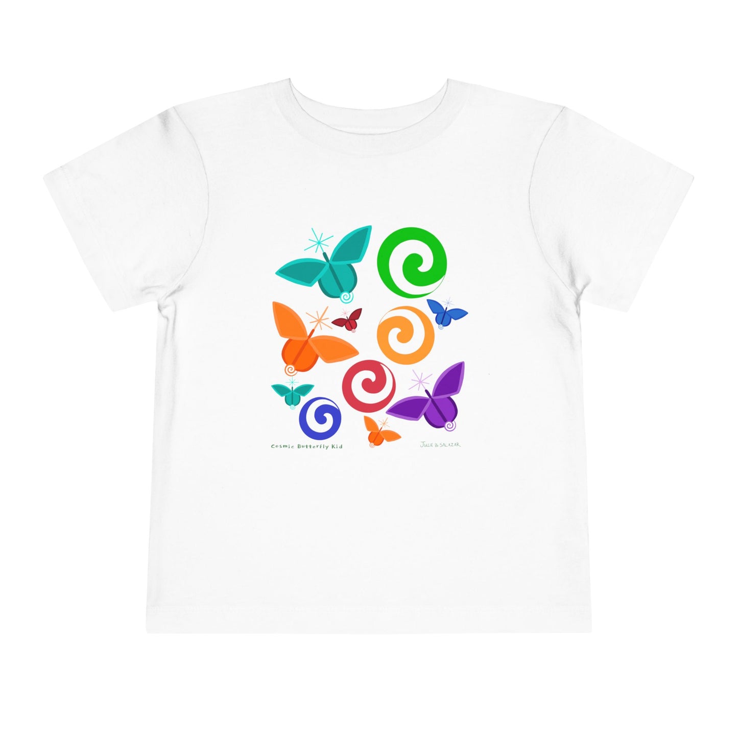 “Cosmic Butterfly Kid”, IMAGINE™ Series, Hand-Drawn Art Print, Bella+Canvas 3001T Kid’s Cotton Jersey Tee , 4 Sizes — 2T, 3T, 4T, 5T