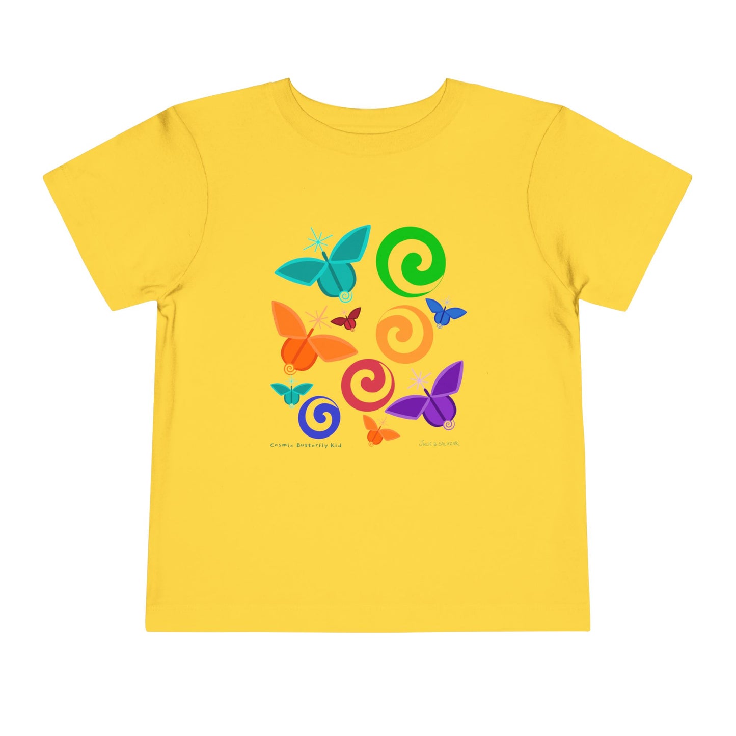 “Cosmic Butterfly Kid”, IMAGINE™ Series, Hand-Drawn Art Print, Bella+Canvas 3001T Kid’s Cotton Jersey Tee , 4 Sizes — 2T, 3T, 4T, 5T