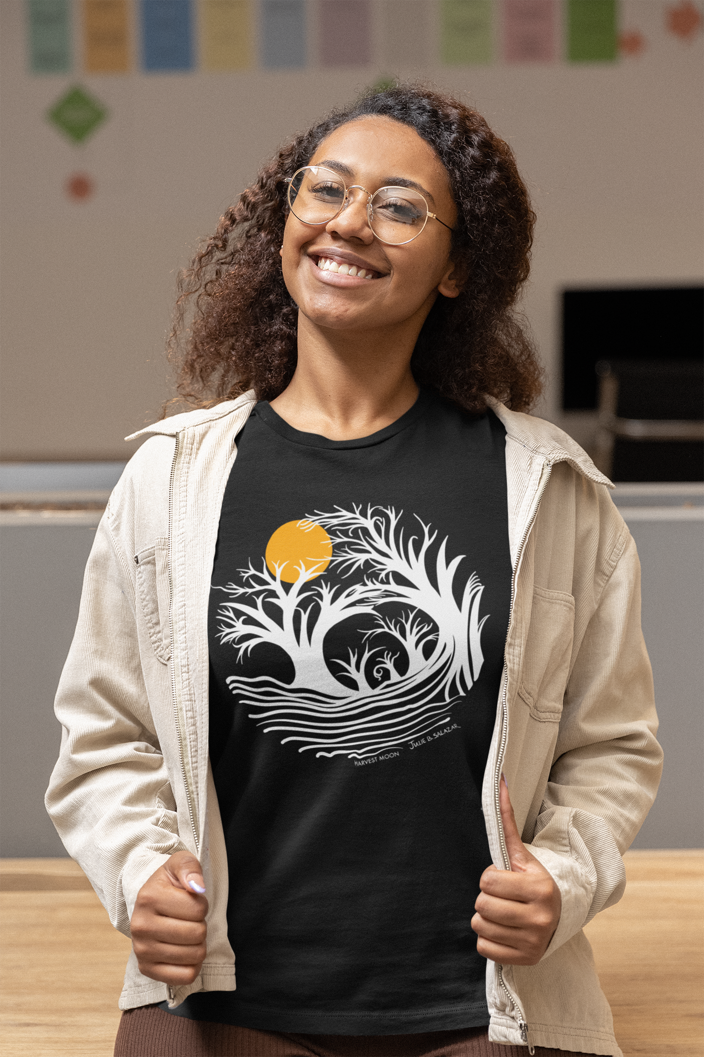 "Harvest Moon", IMAGINE™ Series, Hand-Drawn Art Print, Bella+Canvas 3001 Unisex Jersey Short Sleeve Tee