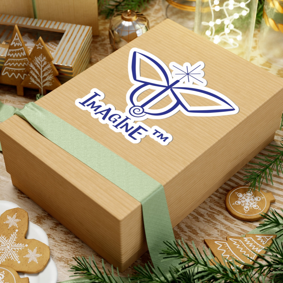 “Imagine, Imagine, Imagine”, IMAGINE™ Series, Butterfly Logo, Hand-Drawn Art Print, Kiss-Cut Stickers, 9 Colors, 2, 3, 4, 6, inch