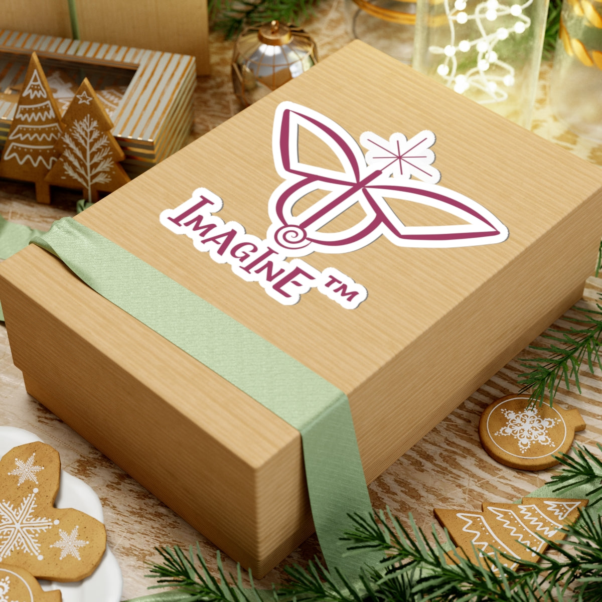 “Imagine, Imagine, Imagine”, IMAGINE™ Series, Butterfly Logo, Hand-Drawn Art Print, Kiss-Cut Stickers, 9 Colors, 2, 3, 4, 6, inch