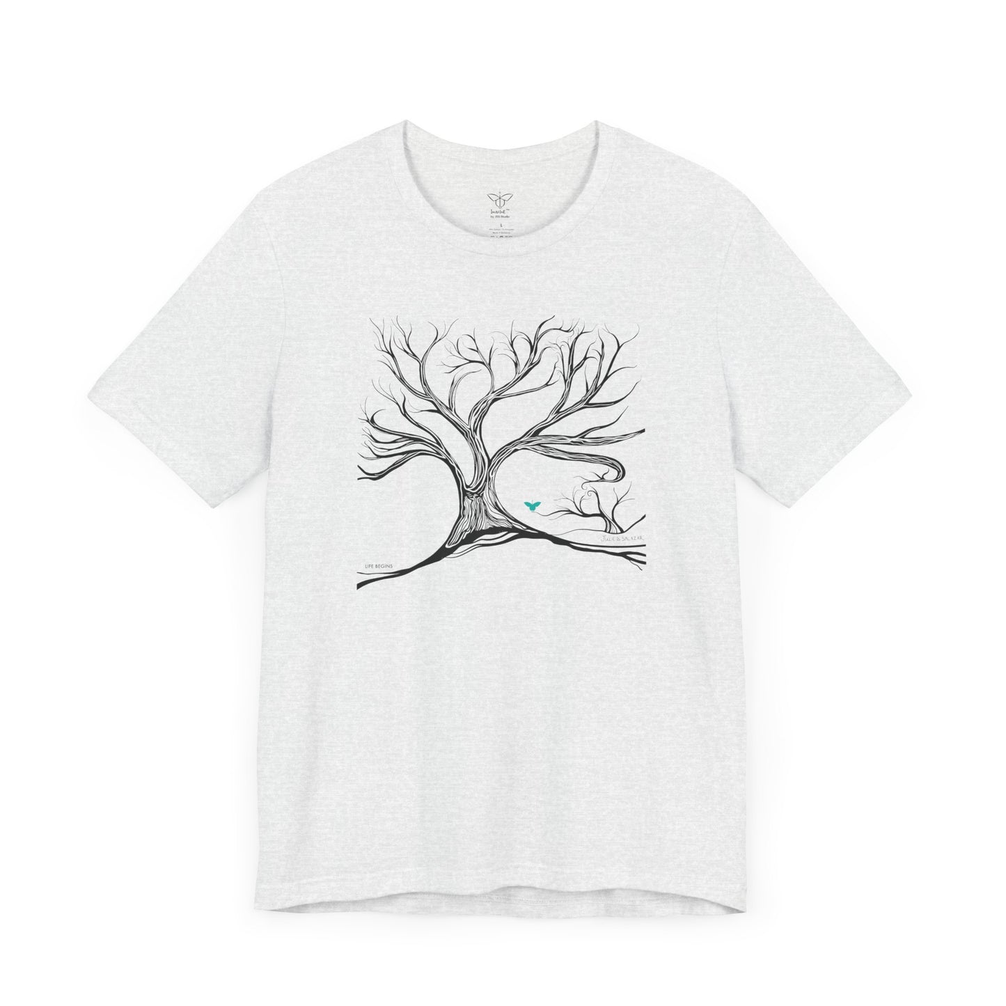 "Life Begins", IMAGINE™ Series, Hand-Drawn Art Print, Bella+Canvas 3001 Unisex Jersey Short Sleeve Tee