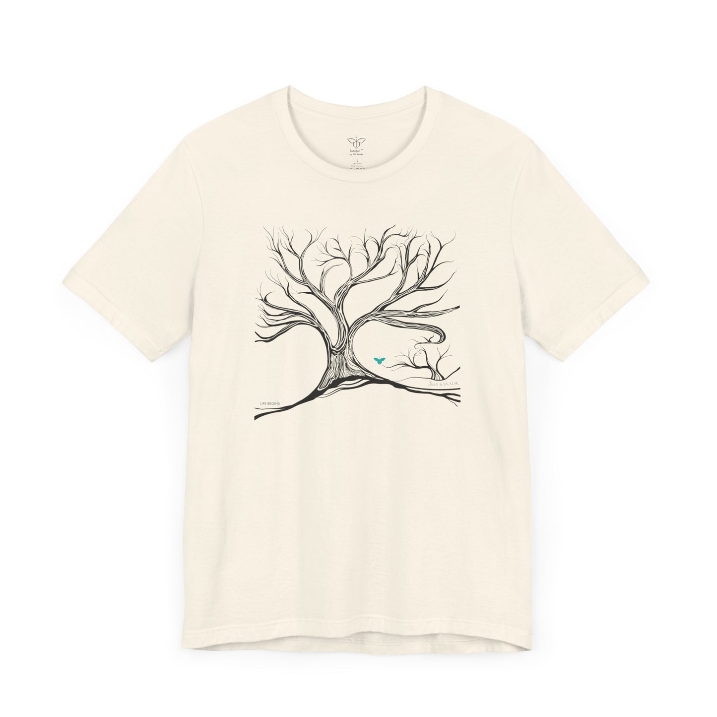 "Life Begins", IMAGINE™ Series, Hand-Drawn Art Print, Bella+Canvas 3001 Unisex Jersey Short Sleeve Tee